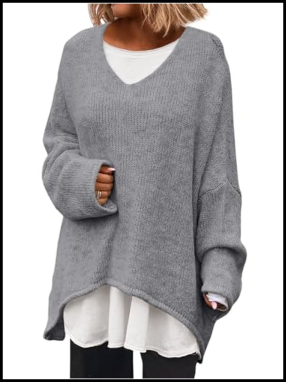 Oversized V Neck Batwing Sleeve Sweater Tunic Pullover Womens Fall Knit
